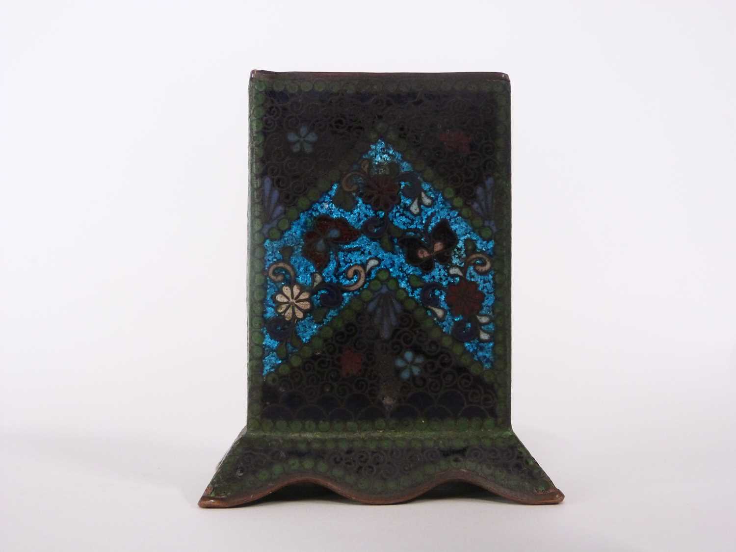 Cloisonne matchbox holder raised on shaped feet, 8cm high - Image 2 of 6