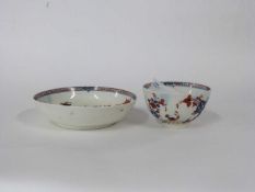 Lowestoft porcelain tea bowl and saucer with polychrome design of the two bird pattern