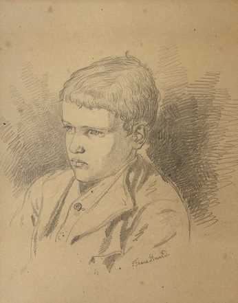 Frans Huard (fl.1872-1879), pencil portrait of a boy, signed, loosely housed in frame, 8.5x10ins,