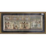 The Final Judgement, hand painted Egyptian papyrus, 27x10.5ins, framed and glazed.