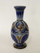 19th Century Doulton Lambeth vase, the blue ground with incised designs by Florence Barlow, monogram