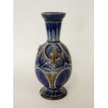 19th Century Doulton Lambeth vase, the blue ground with incised designs by Florence Barlow, monogram