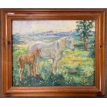 After Sir John Arnesby Brown, Mare and foal, bears initials "A.B", oil on board,15.5x19.5ins,