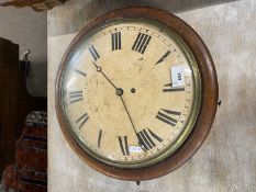 19th Century wall clock with circular dished dial, dial diameter 30cm to brass movement with