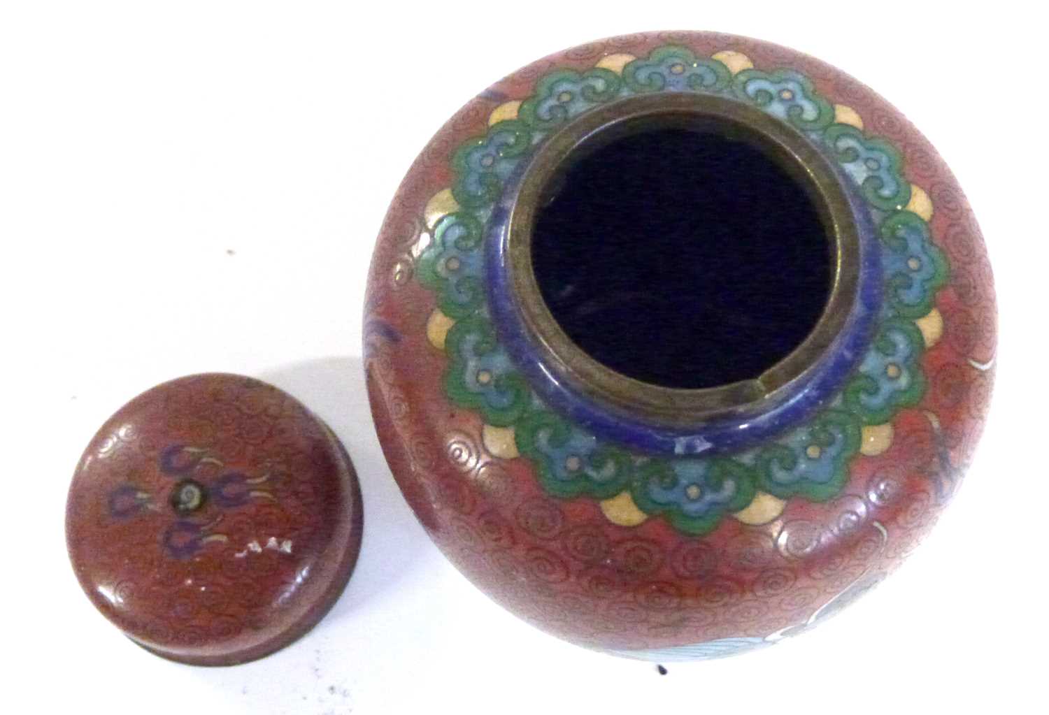 Cloisonne incense burner of globular form with pierced cover together with a small Cloisonne jar and - Image 16 of 36