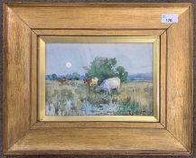 Reginald Jones (British,1857-1920), Pastoral landscape scene with grazing cattle, watercolour,