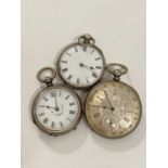 Group of three various continental key wound pocket watches, one case marked Fine Silver, another