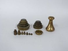 Small box containing a quantity of brass weights, various sizes, some Avery examples
