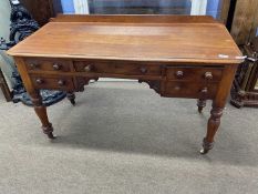 Victorian mahogany desk or dressing table fitted with five drawers raise on turned legs, 120cm wide,