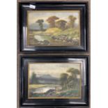 British School, 20th century, countryside landscape scenes, oil on canvas,14x9.5ins, framed and