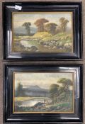 British School, 20th century, countryside landscape scenes, oil on canvas,14x9.5ins, framed and