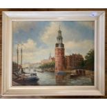 Willem Johannes Burksen (1857-1935), 'Montelbann Tower, Amsterdam', oil on canvas,19x15ins, framed.