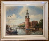 Willem Johannes Burksen (1857-1935), 'Montelbann Tower, Amsterdam', oil on canvas,19x15ins, framed.