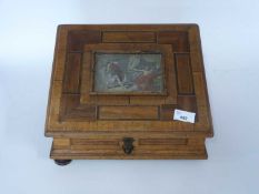 Late 19th Century stationery box, the centre with panel of a classical scene surrounded by inlaid
