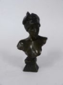 Small Art Nouveau bronze bust entitled Javotte the bust signed by E Villans, 14cm high