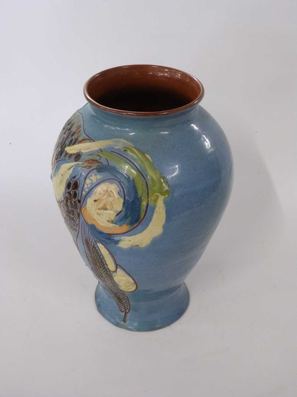 An early 20th Century Barum pottery fish vase with incised signature to base and date 1902, 32cm - Image 2 of 3