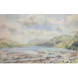 James Hawkins (b.1954) a Highland Loch, watercolour, signed and dated '84,12x19.5ins, framed and