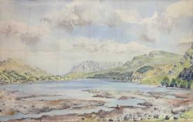 James Hawkins (b.1954) a Highland Loch, watercolour, signed and dated '84,12x19.5ins, framed and