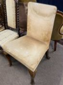 An early 18th Century walnut veneered and upholstered side chair, 95cm high (a/f)