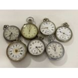 Group of seven various cased pocket watches and stop watches in base metal/white metal and plated