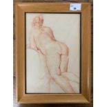 In the manner of Edouard Manet (French,1832-1883), nude study, red pastel on paper, 7x11.5ins,