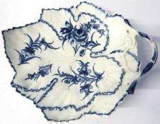 18th Century Worcester porcelain dish with relief moulded decoration and blue painted floral