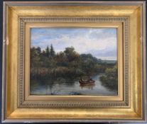 Mark Edwin Dockree (fl.1856-1890), "Barton Broad", oil on board, signed,12x8.5ins, framed.