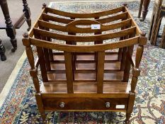 Reproduction mahogany Canterbury magazine rack of typical form, the top with four sections over a