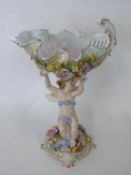 Late 19th Century continental porcelain centre piece, probably Sitzendorf, the shell like bowl