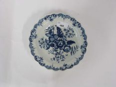 18th Century Worcester plate with shaped rim with blue printed decoration with the pine cone