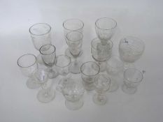 Quantity of various glass wares, mainly 19th Century including rummer with lemon squeezer foot,
