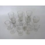 Quantity of various glass wares, mainly 19th Century including rummer with lemon squeezer foot,