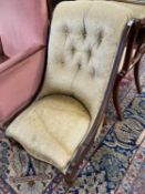 Victorian button upholstered nursing chair on turned front legs, 87cm high