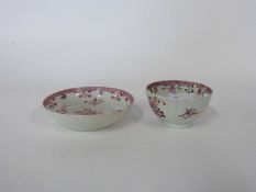 Late 18th Century Chinese porcelain Famille Rose tea bowl and a saucer in Famille Rose style