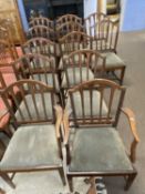 Set of twelve early 20th Century mahogany framed dining chairs with corduroy upholstered seats