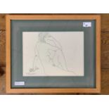 Toni Hayden (British, contemporary), seated female nude study, pen on paper, signed, 8x11ins, framed