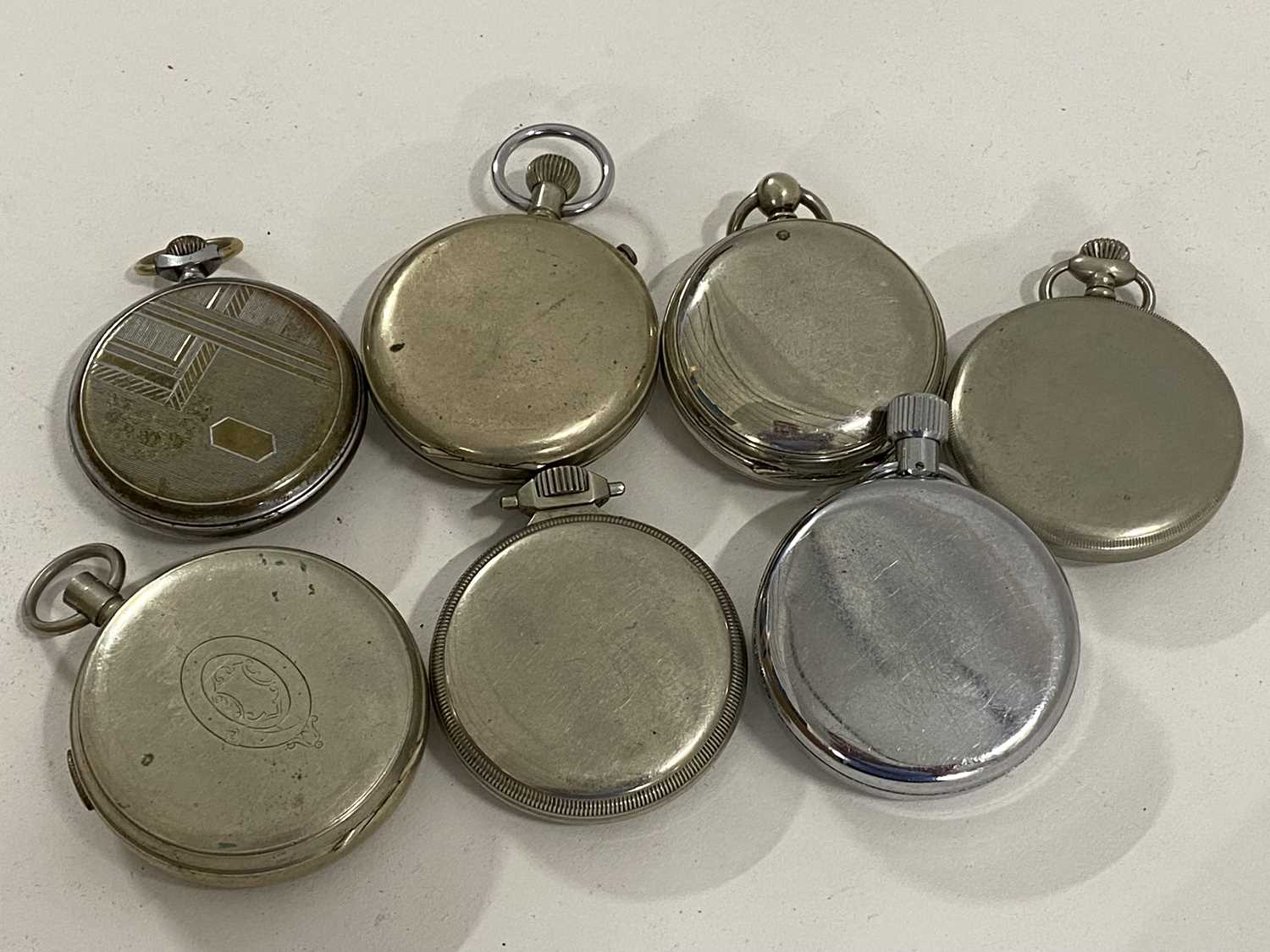 Group of seven various cased pocket watches and stop watches in base metal/white metal and plated - Image 2 of 2