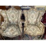 A pair of 19th Century gilt wood framed armchairs, for restoration, 107cm high