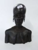 Large ebony carved bust of an African lady