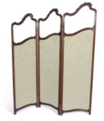 19th Century mahogany bi-fold screen formed of three graduated sections, each with a glazed panel to
