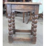 Reproduction oak joint stool on bobbin turned frame, 39cm wide
