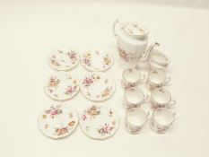 A Royal Crown Derby coffee set with six cups, saucers, milk jug and coffee pot, the cups fluted