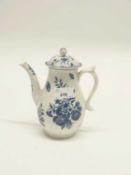 Worcester porcelain coffee pot and a cover (non matching), circa 1780, decorated with floral prints,
