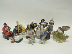 Group of Royal Doulton figures including the Balloon Man and Lady, Chelsea Pensioner style figure