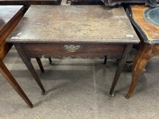 George III oak side table with single drawer raised on tapering legs with pad feet, 76cm wide,