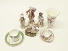 A group of continental porcelain wares including child figurines, further porcelain model of a