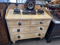Victorian pine chest of drawers with galleried back, two short and two long drawers raised on turned