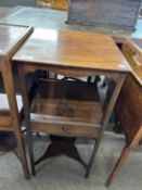 Small Georgian mahogany square formed former wash stand with single freize drawer and X formed base,