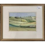 Attributed to Tony Bestwick (British, 20th century), A view over rolling fields, watercolour, 6.