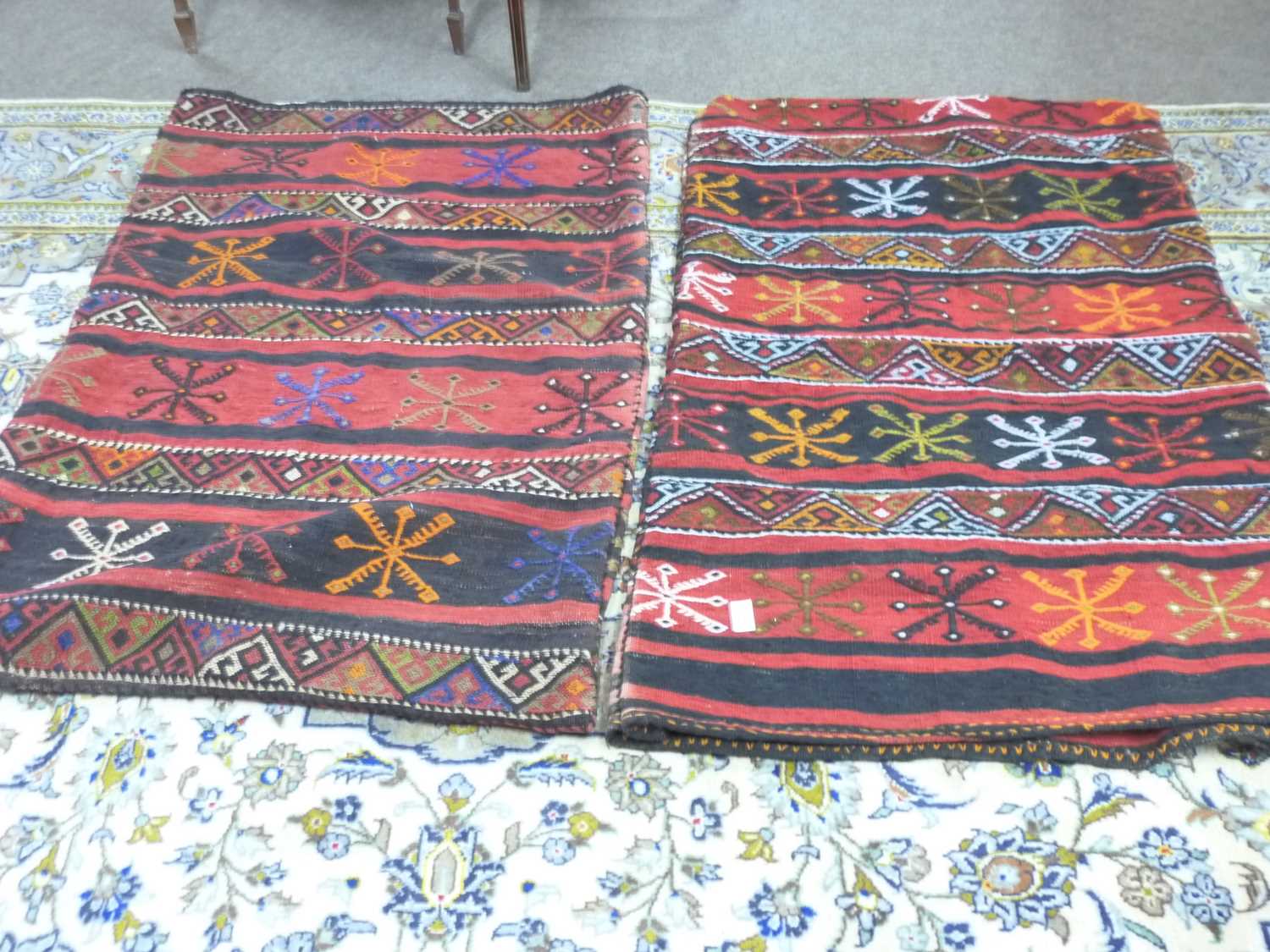Two vintage carpet saddlebags, the largest 23 x 47 inches (2) - Image 2 of 2